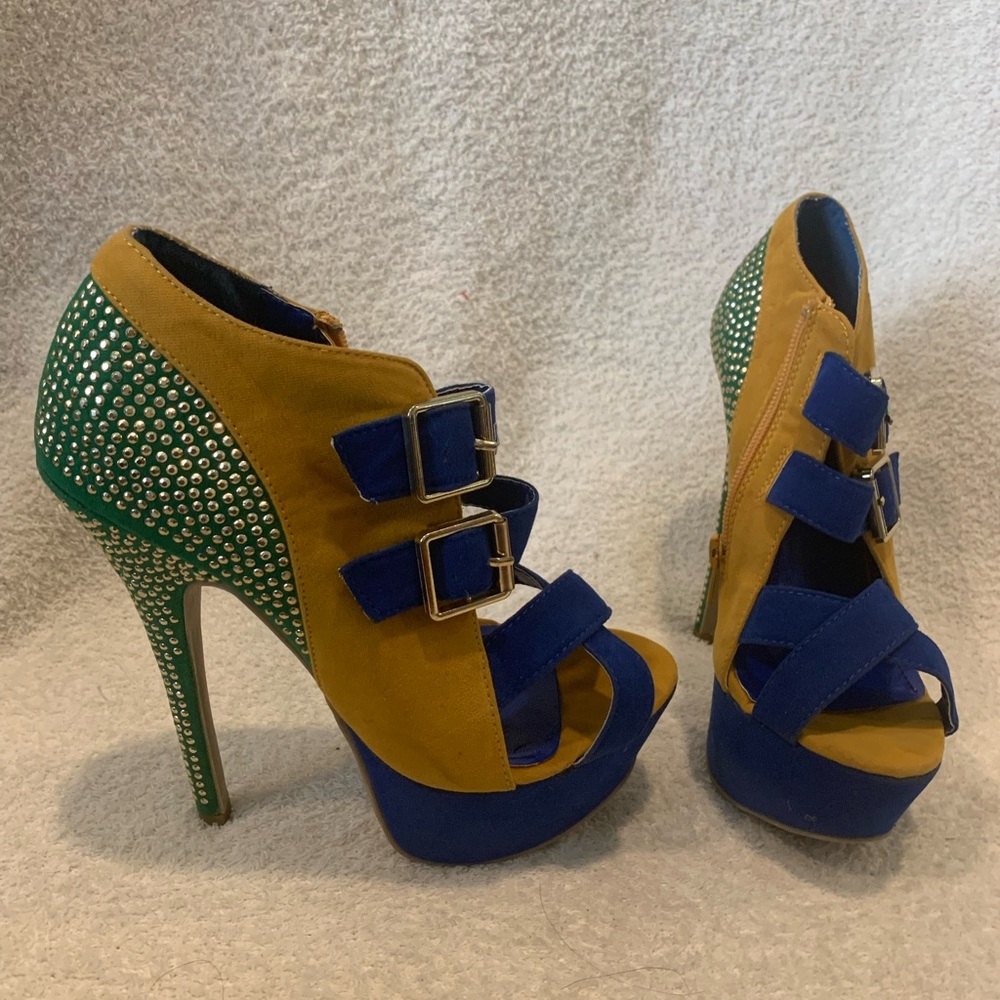 Stylish Green and Blue Women's Heels